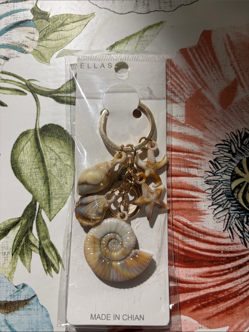 Ellas Coastal Seashell Keyring or bag charm in Cream and Brown New